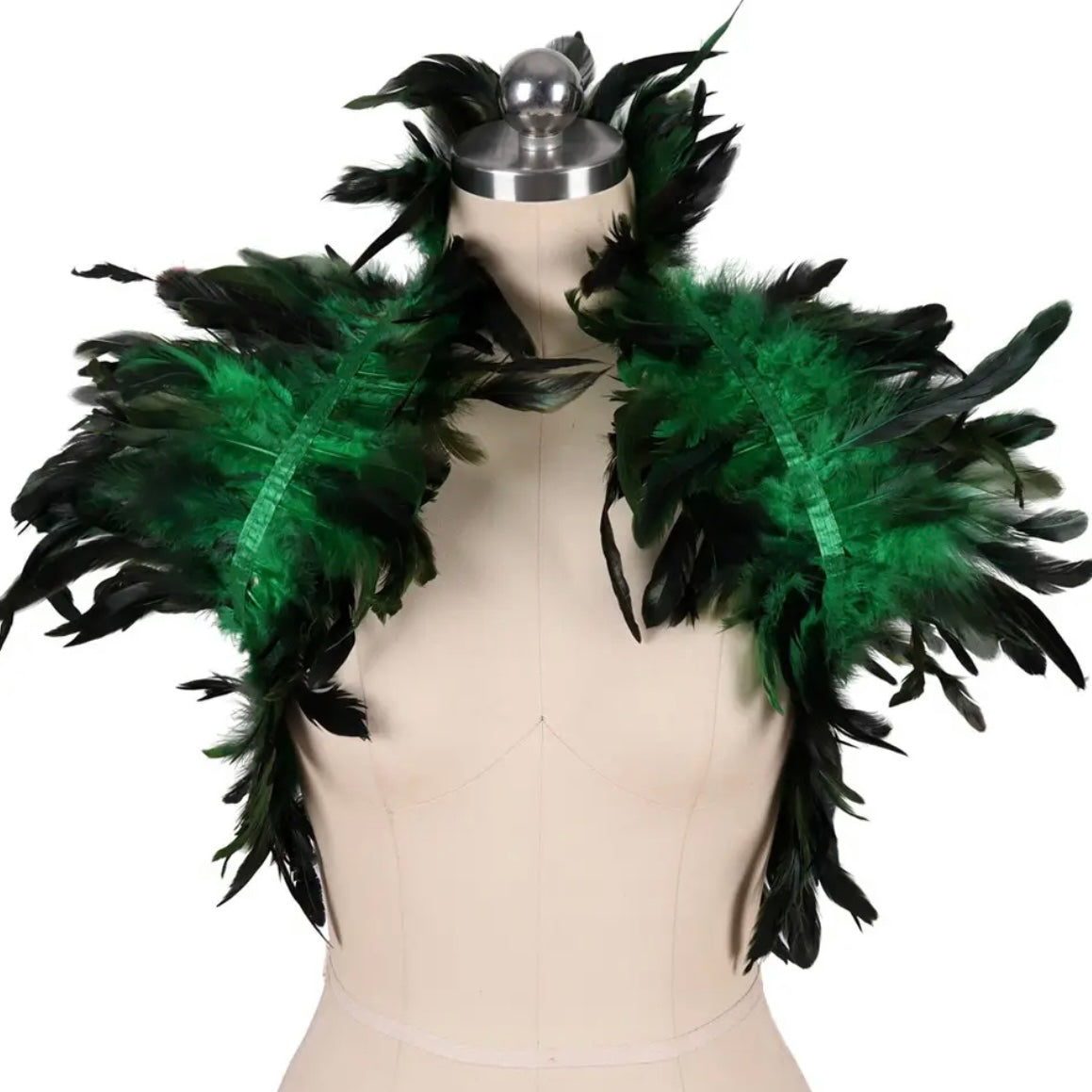 Victorian Cosplay Goth Feather Body Harness - Green (Style 2)