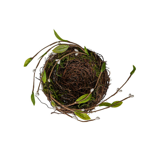 Natural Easter Premium Vine Bird Nest with Foliage - Brown