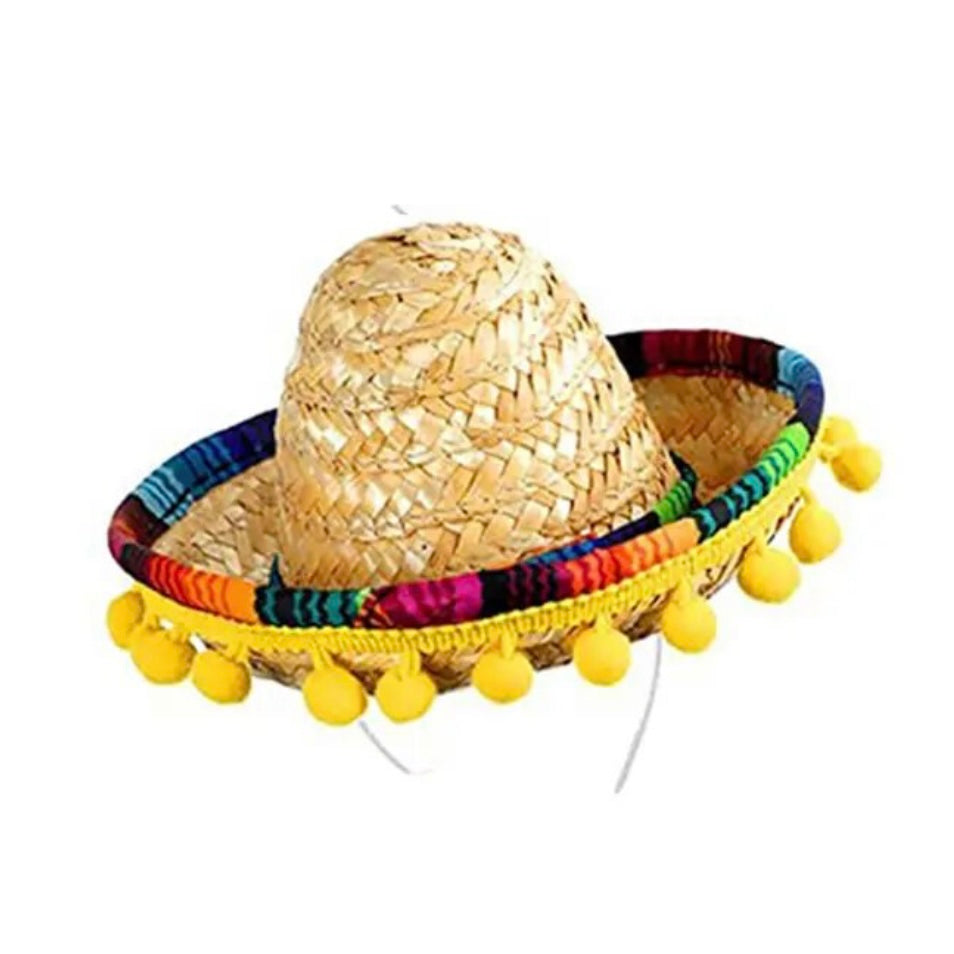 Mexican Hat Sombrero With Pom Poms Adults Pack Of Mexican Sombrero