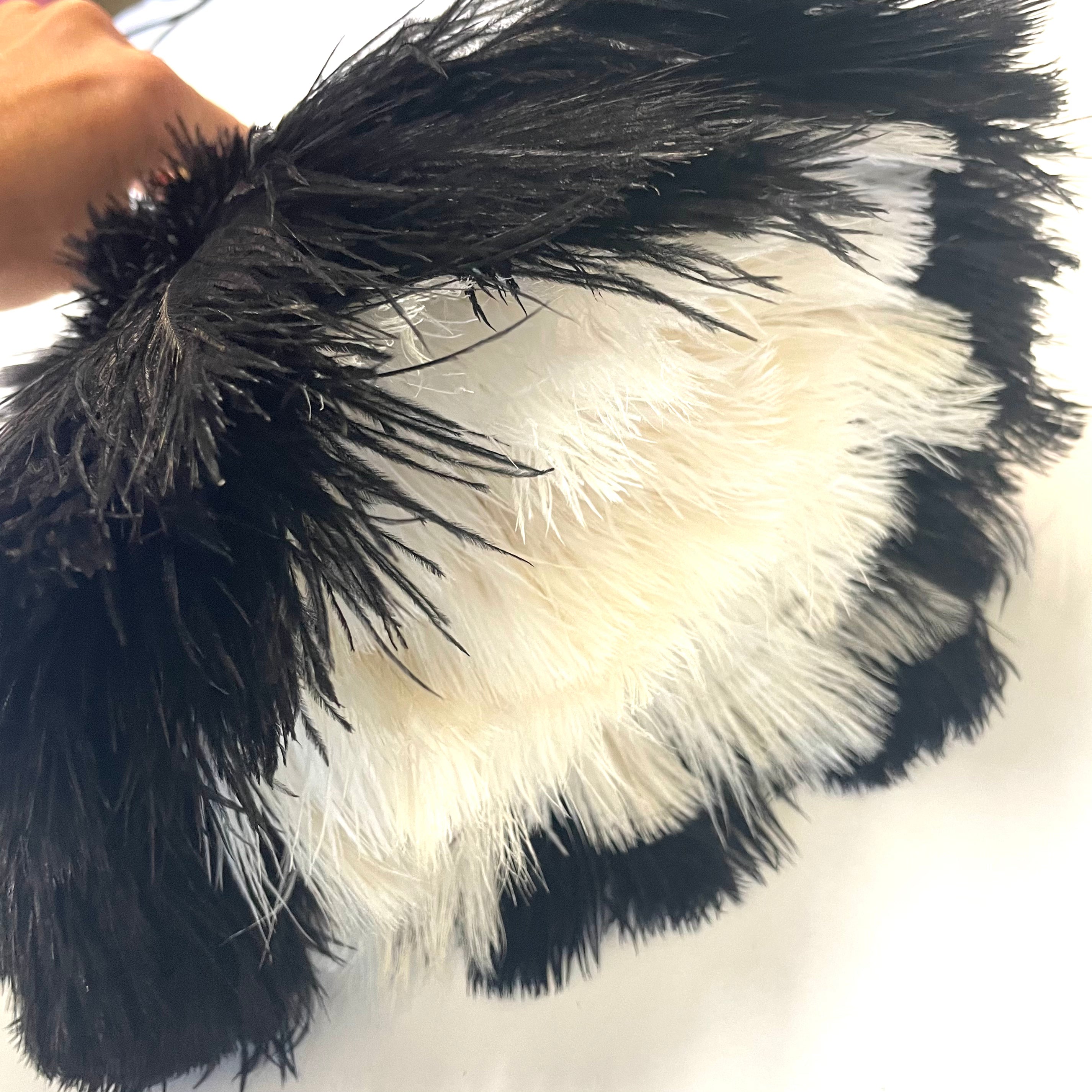 Ostrich Feather Wooden Cleaning Duster 60cm - Black & White
