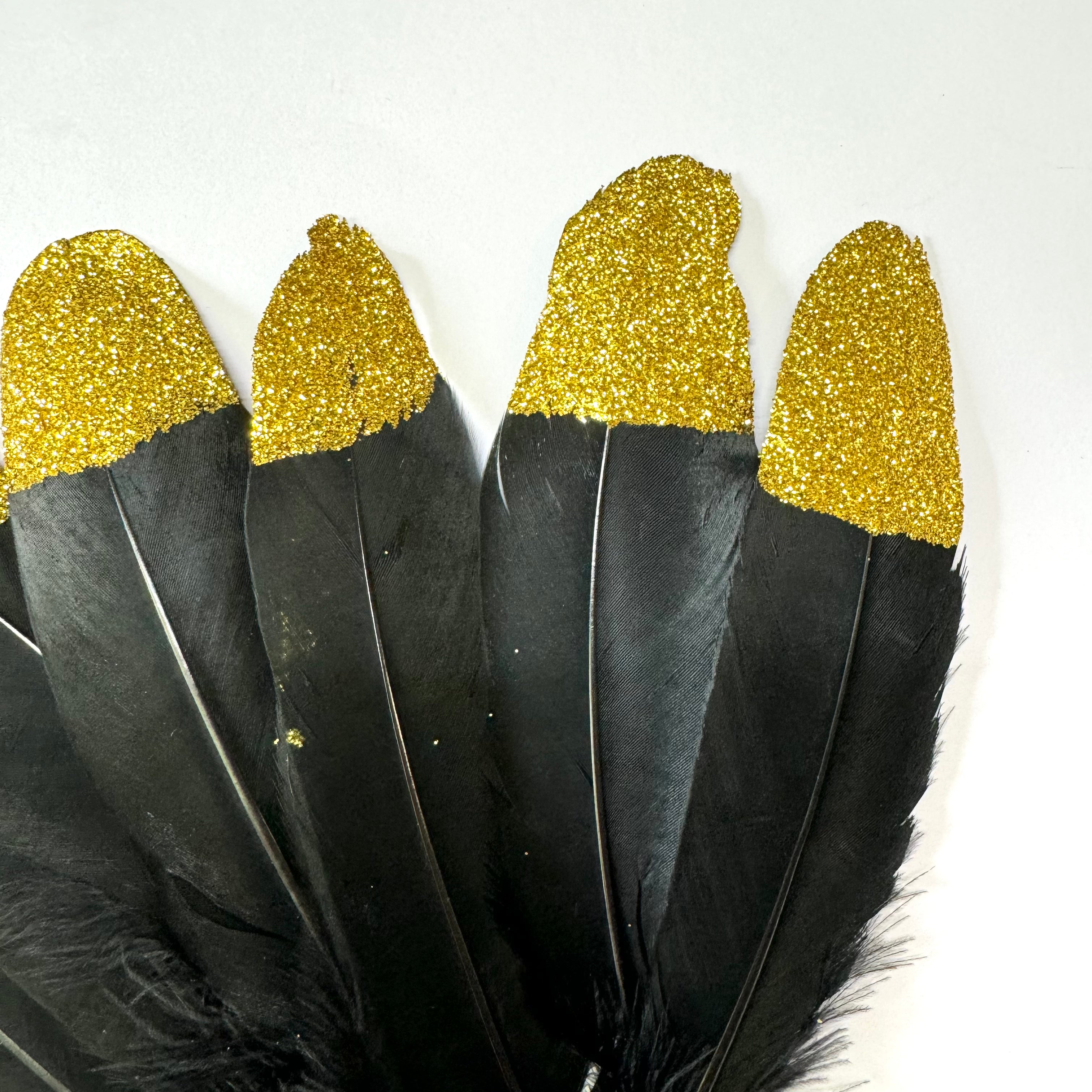 Goose Pointer Feather Gold Glitter Tipped x 10 pcs - Black - Style 25