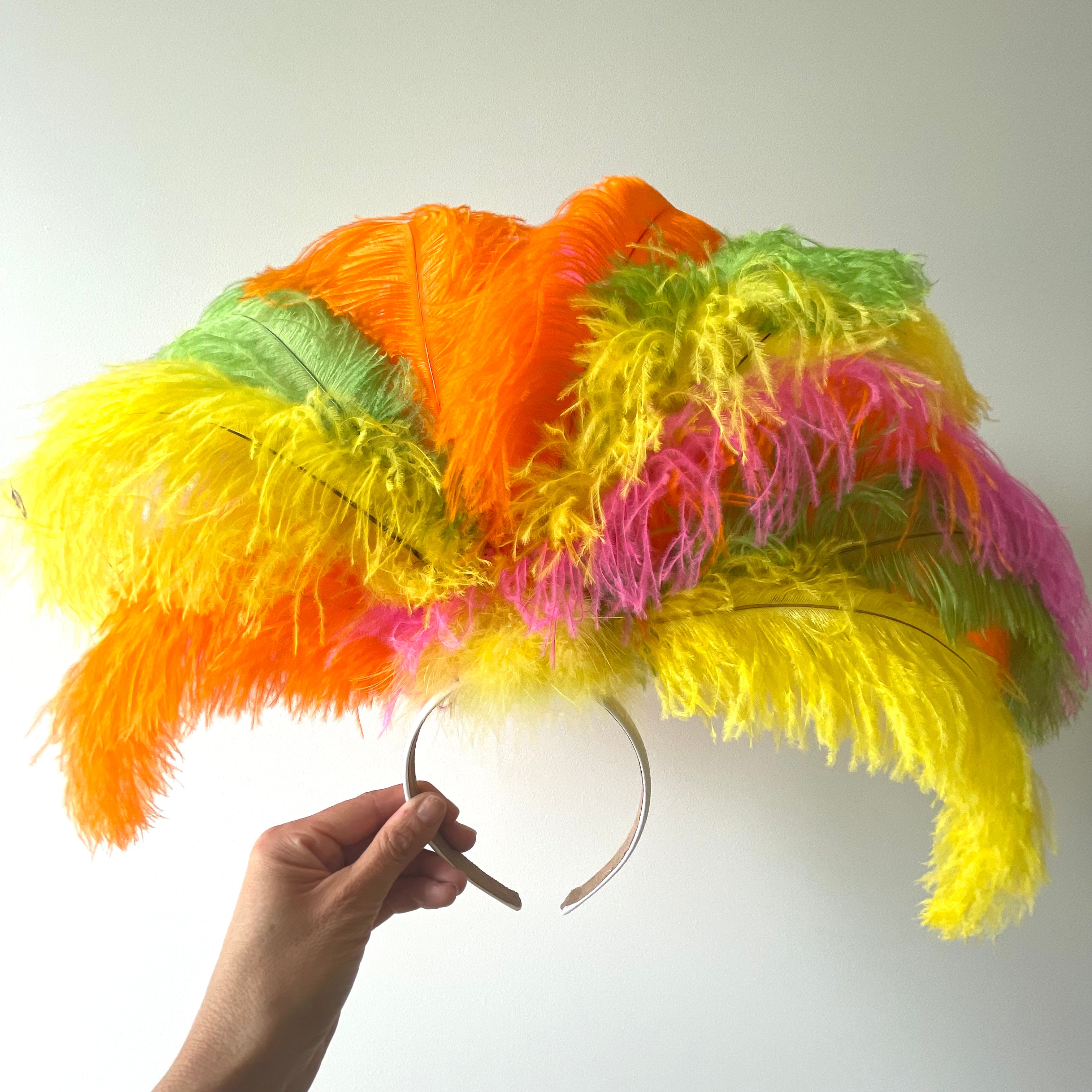Ostrich Feather Blondine Showgirl Costume Headdress - Tutti Fruiti