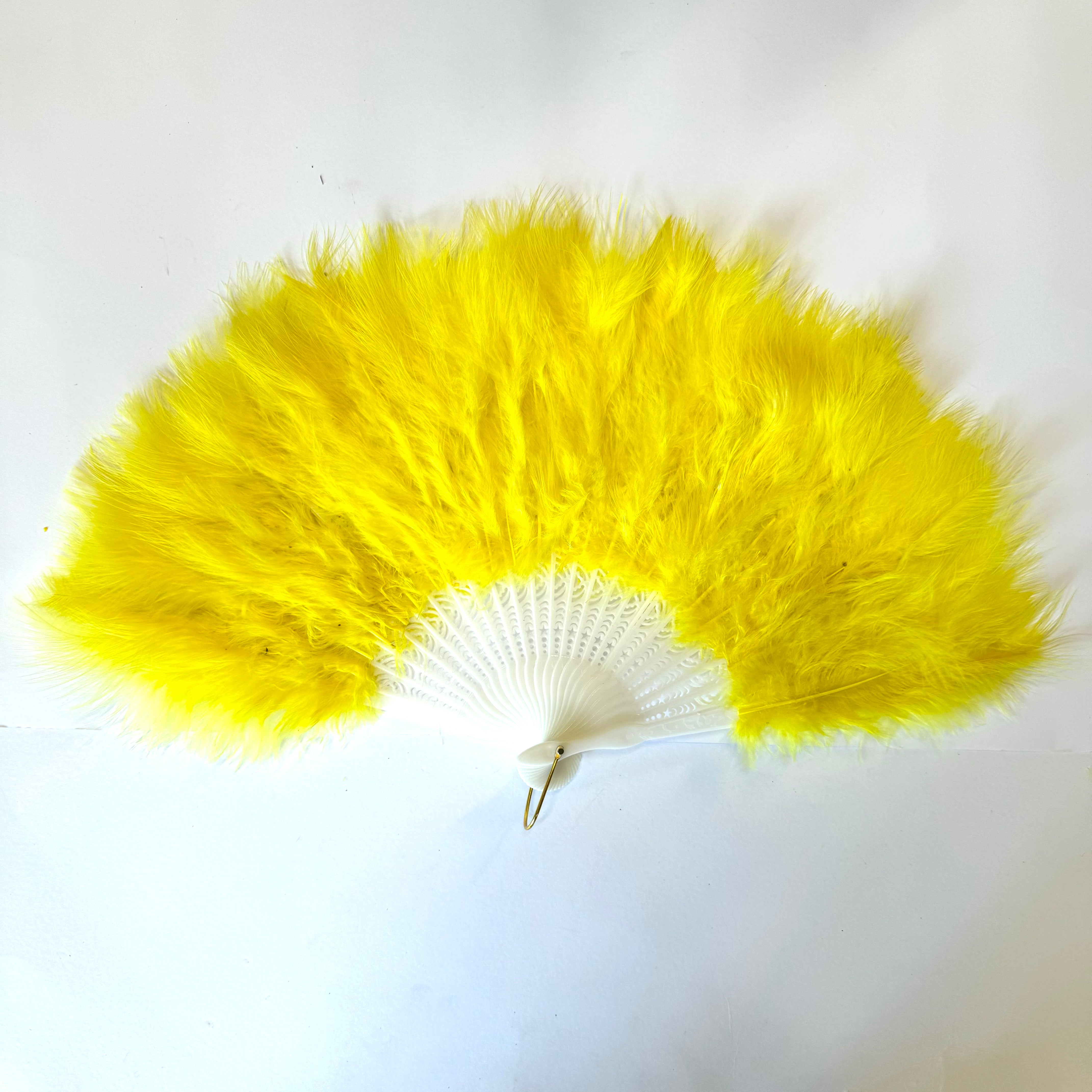 Marabou Large Deluxe Dainty Feather Fan - Yellow (Style 1)