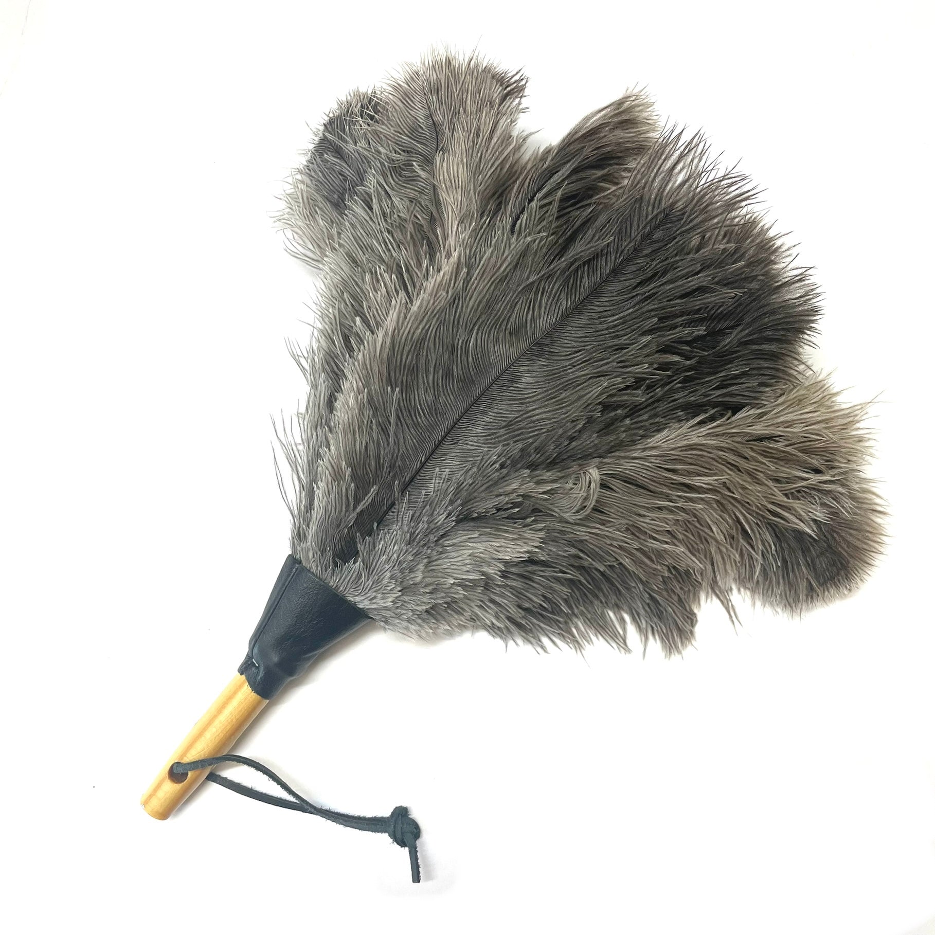 Ostrich Feather Wooden Cleaning Duster 30cm - Natural Grey