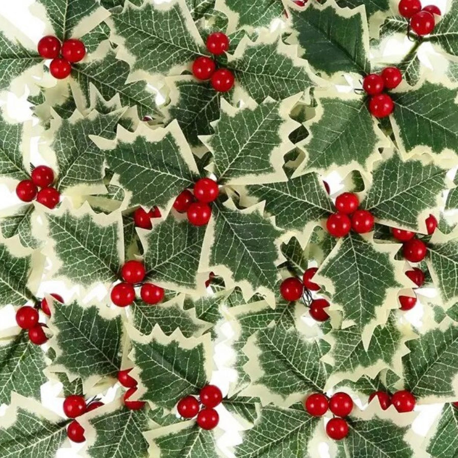 Christmas Berry Holly Leaf Picks x 5 pcs