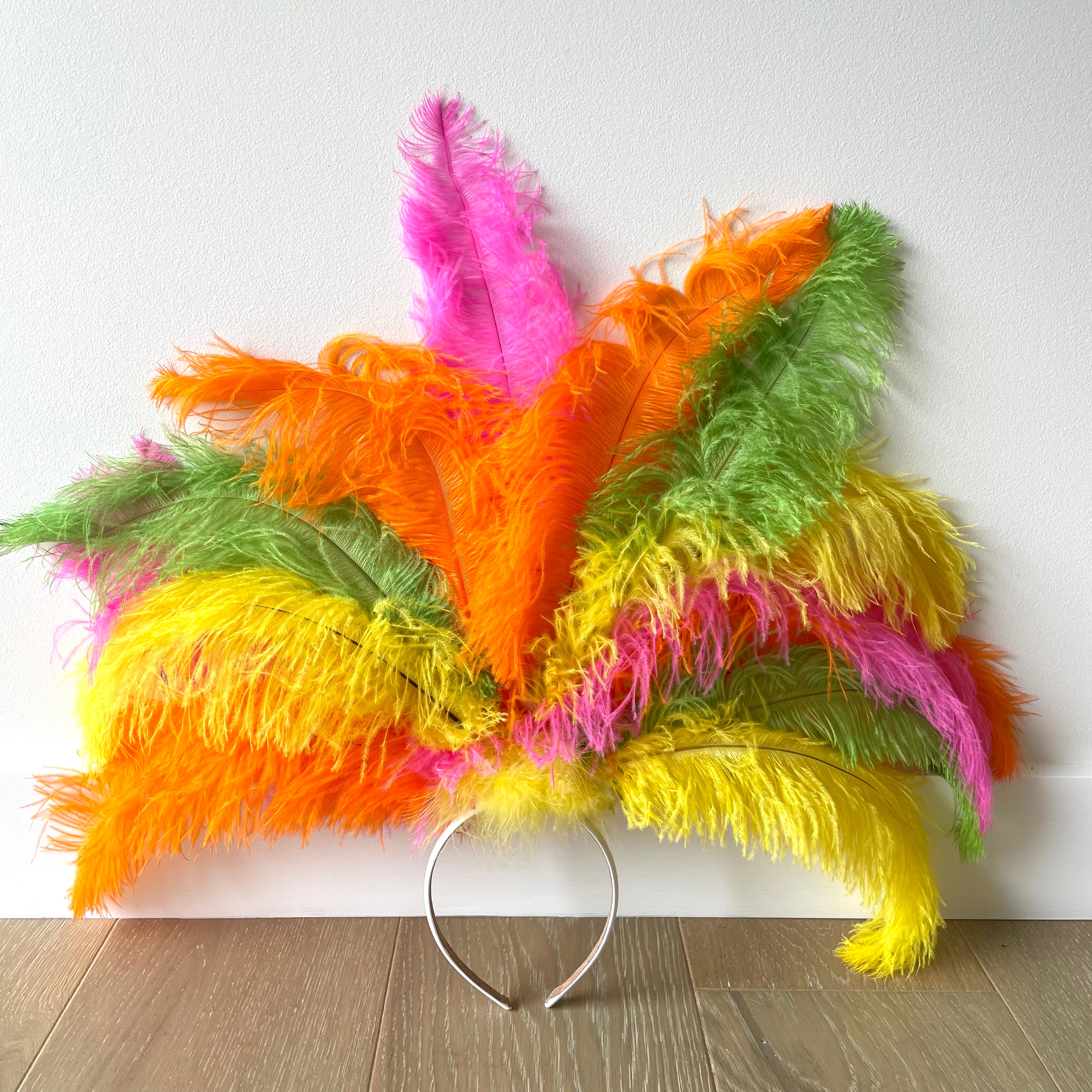 Ostrich Feather Blondine Showgirl Costume Headdress - Tutti Fruiti