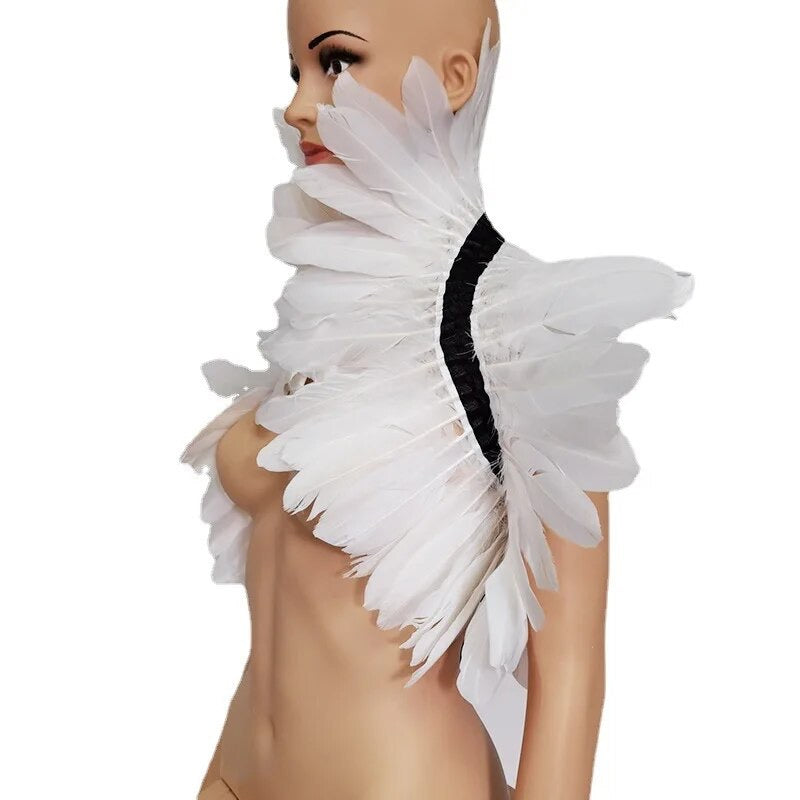 Victorian Cosplay Goth Feather Body Harness - White (Style 16)