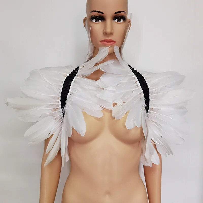 Victorian Cosplay Goth Feather Body Harness - White (Style 16)