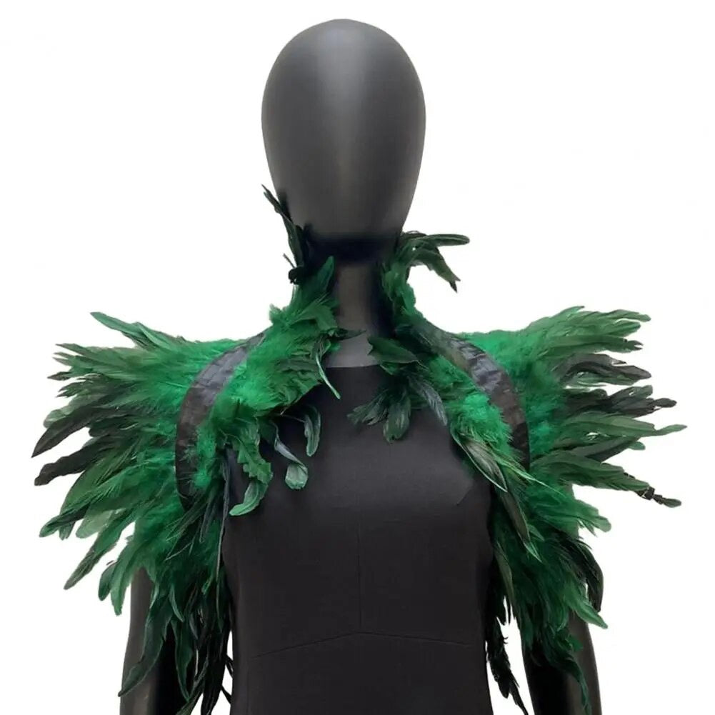 Victorian Cosplay Goth Feather Body Harness - Green (Style 2)