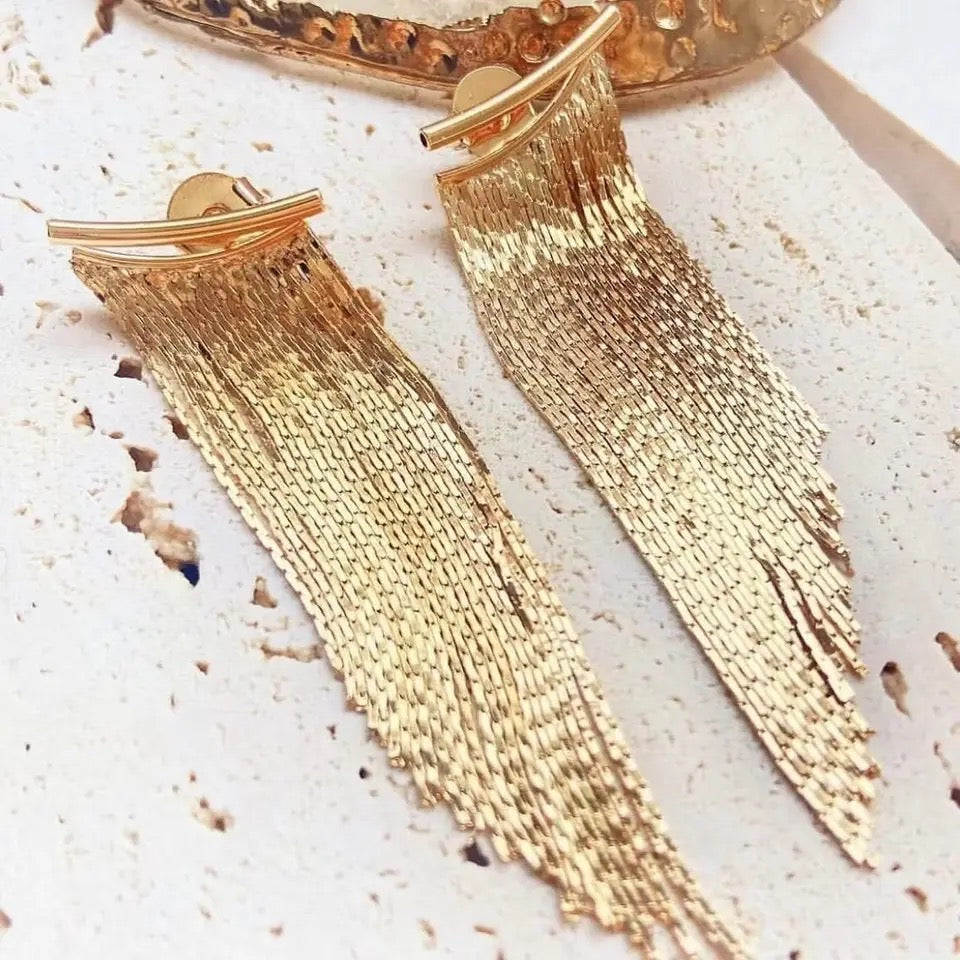 Great Gatsby 1920's Thread Tassel Drop Earrings - Gold (Style 40)