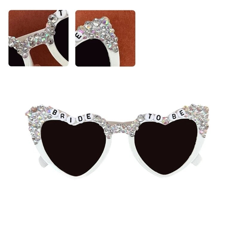 Bride to Be Bach Bachelorette Love Heart Sunglasses - White Jewels