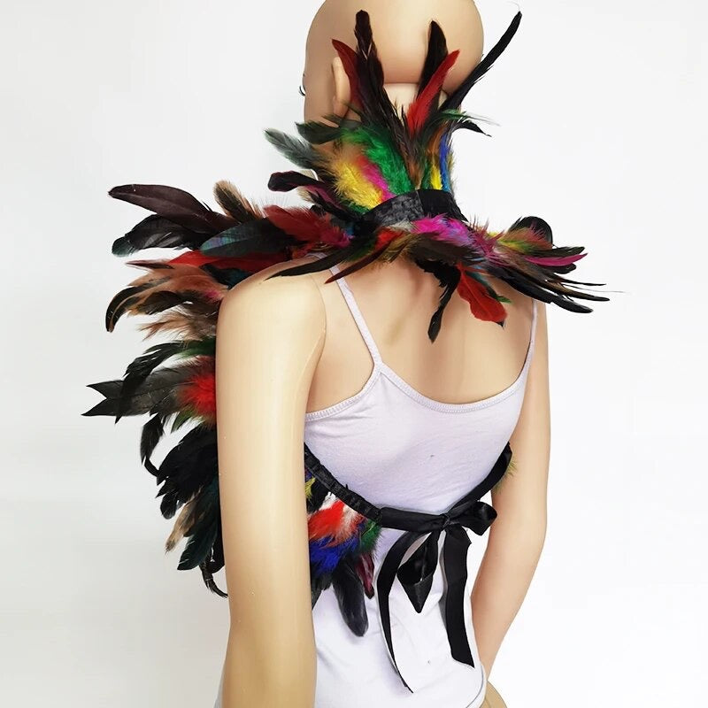 Victorian Cosplay Goth Feather Body Harness - Rainbow (Style 2)