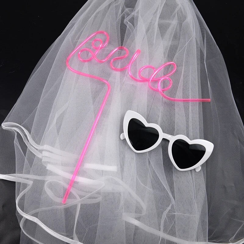 Bride to Be Bach Bachelorette 3 pc set - Veil, Sunglasses & Straw