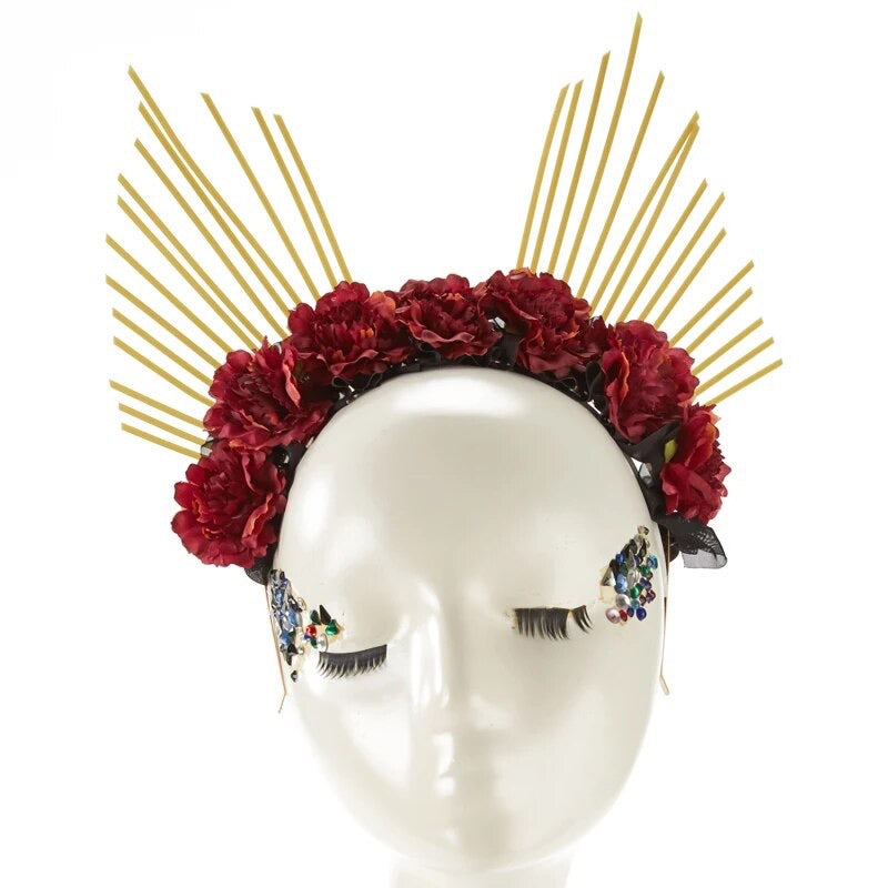 Goddess Spiked Halo Flower Crown Festival Headdress Headband - Gold Spikes