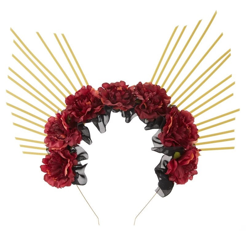 Goddess Spiked Halo Flower Crown Festival Headdress Headband - Gold Spikes
