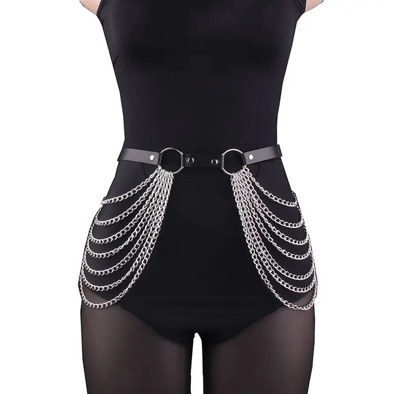 Victorian Cosplay Goth Waist Ring and Chain Belt - Black (Style 15)