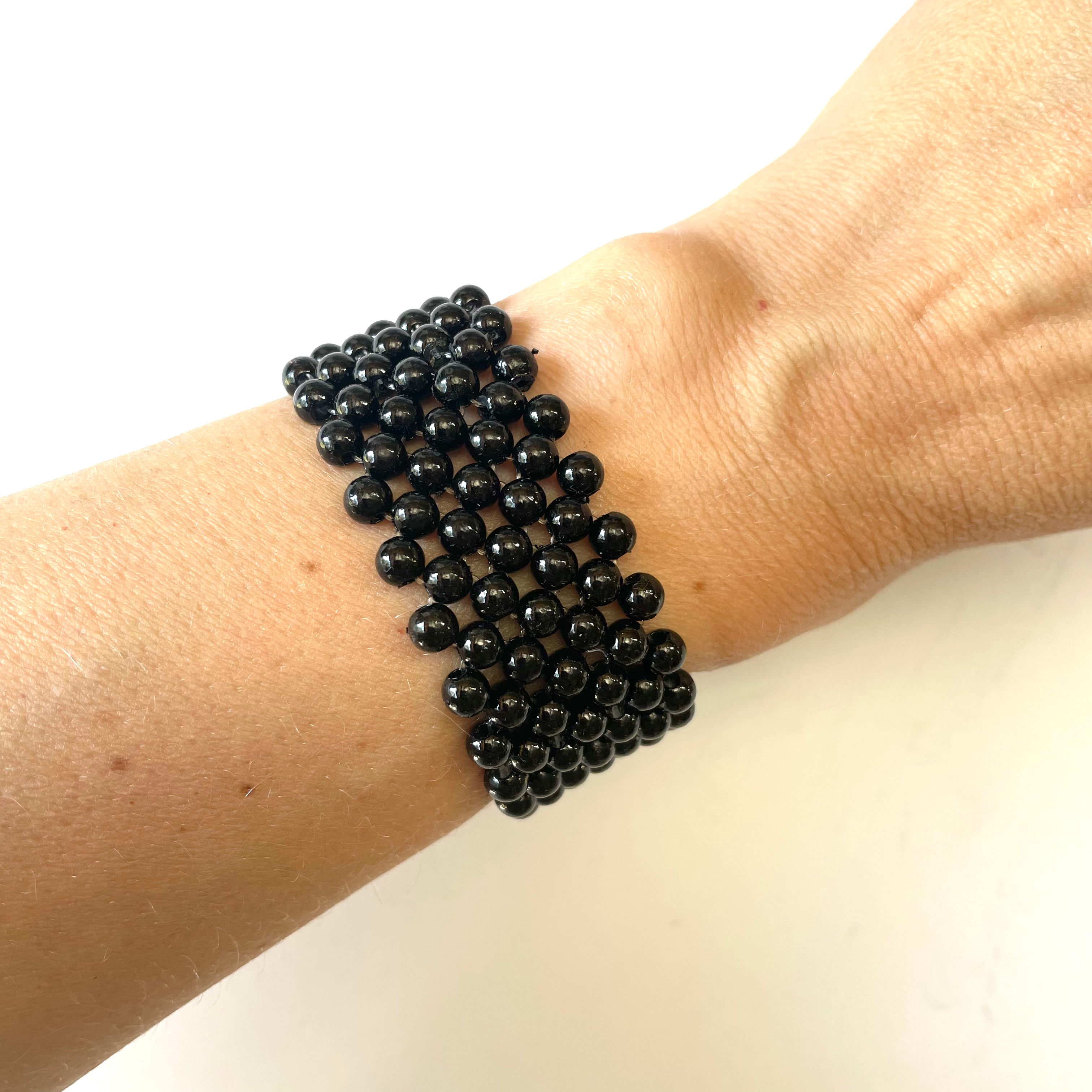 Corsage Wrist Bracelet Pearl Bead - Black