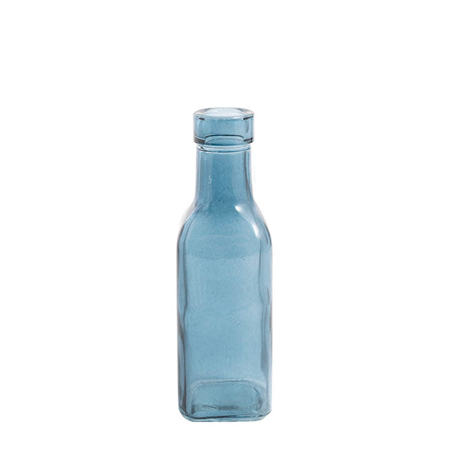 Glass Vintage Bottle Square Bud Vase (4.7x16cmH) French Blue