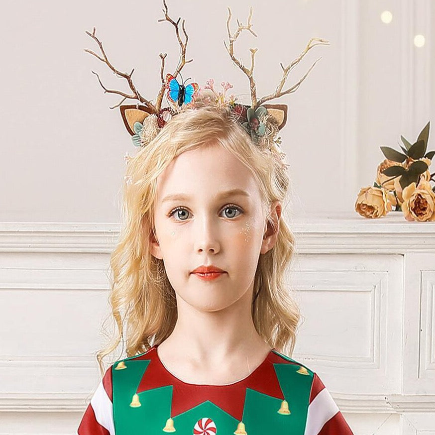 Christmas Holiday Reindeer Floral Headband Adult Child - (Style 7)