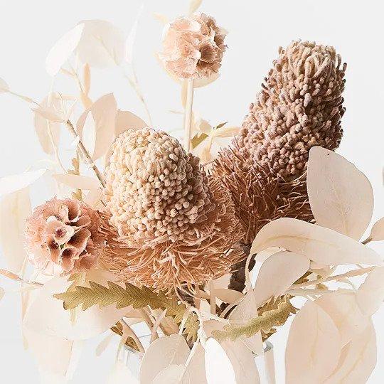 Floral Arrangement Banksia Acorn Mix in Vase - Ivory
