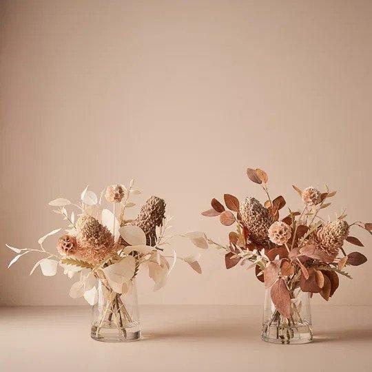 Floral Arrangement Banksia Acorn Mix in Vase - Ivory