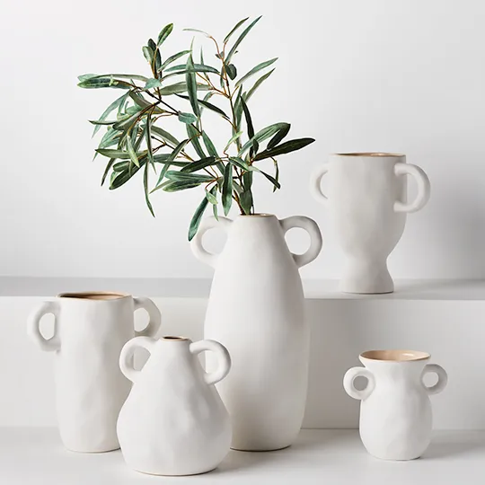 Ceramic Handle Vase Cavo (20cmLx15.5cmDx35cmH) - White