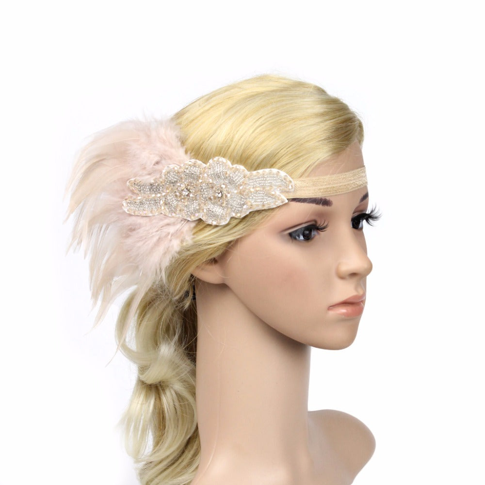 Great Gatsby 1920's Flapper Feather Headdress Fancy Dress - Pink (Style 7)
