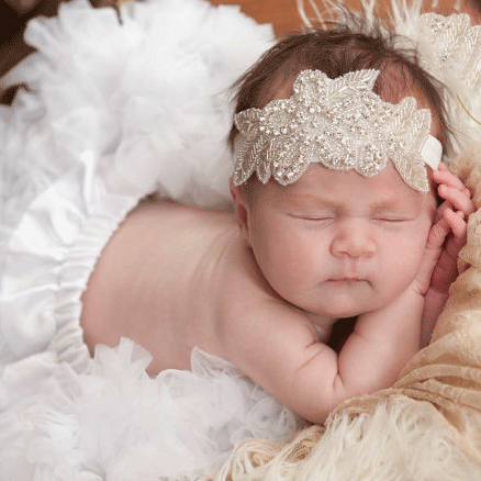 Sweet Crystal Appliqué Crown Baby Girls Christening / Baptism Nylon Headband - White (Style 5)