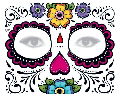 Halloween Day of the Dead Sugar Skull Face Tattoo - Style 2