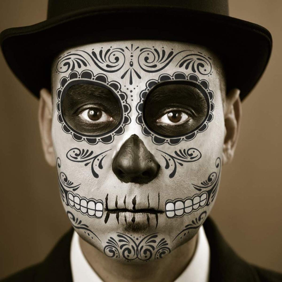 Halloween Day of the Dead Sugar Skull Face Tattoo - Style 1