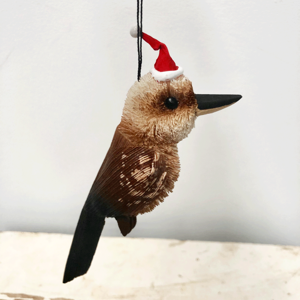Christmas Tree Ornament Decoration Australian Native - Kookaburra with Christmas Hat