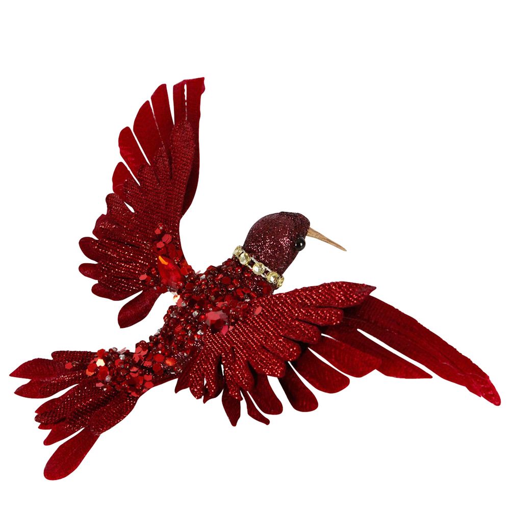Christmas Tree Ornament Phoenix Glitter Hummingbird Clip - Red
