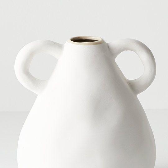Ceramic Handle Vase Cavo (16.5cmL x 16cmW x 18cmH) - White