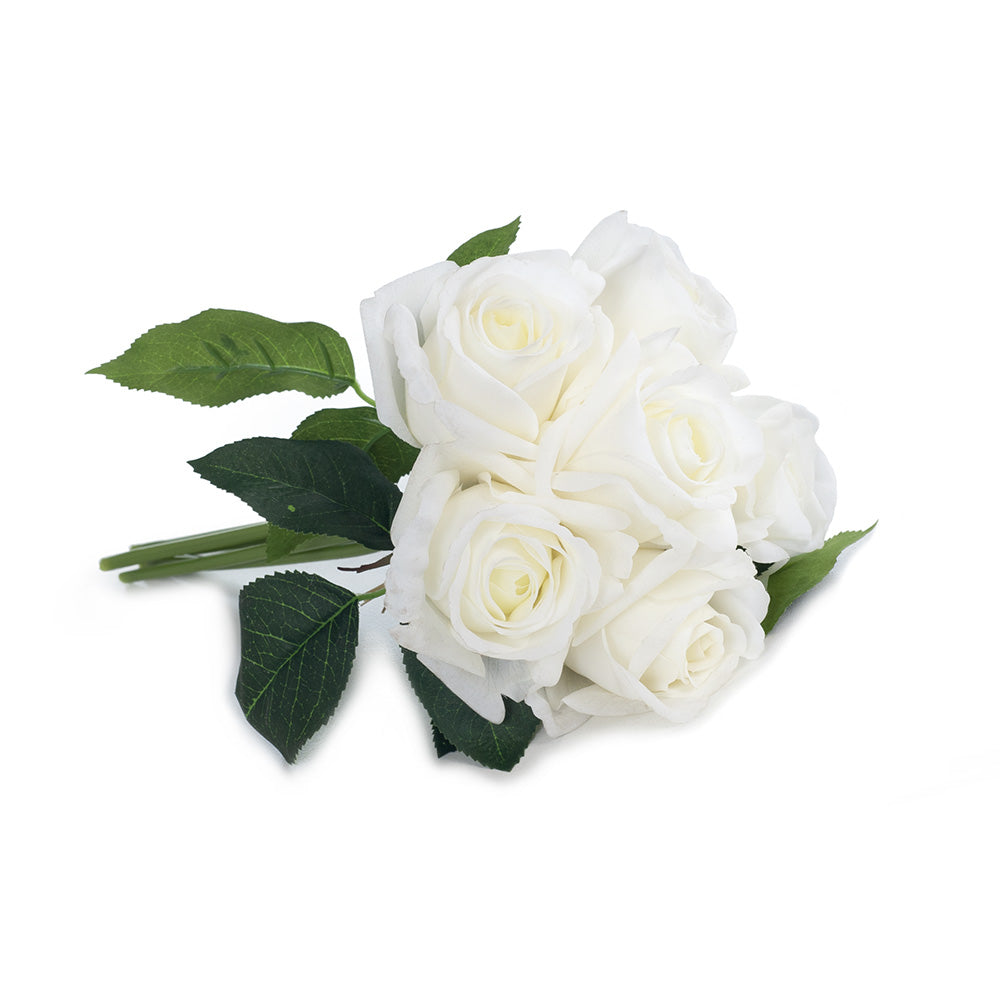 Artificial Silk Rose Fresh Touch Flower Bouquet - White