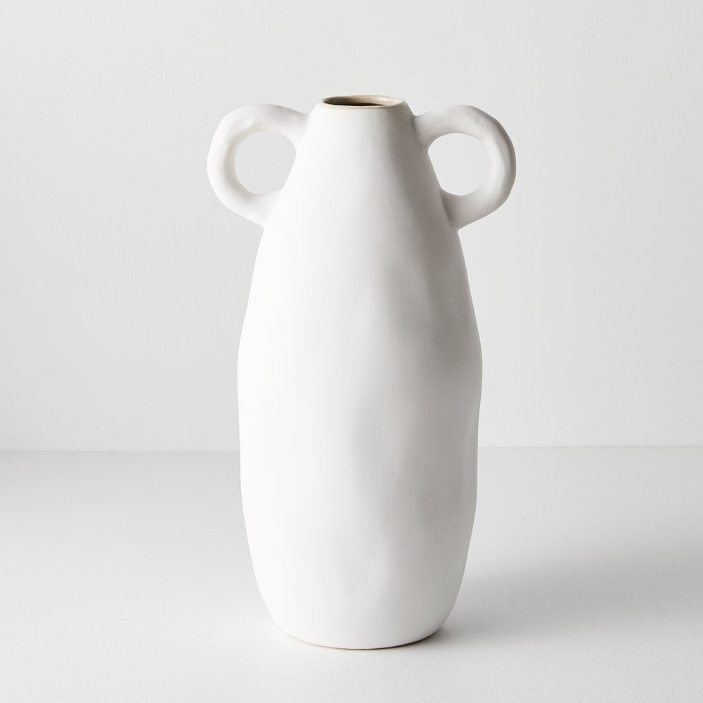 Ceramic Handle Vase Cavo (20cmLx15.5cmDx35cmH) - White