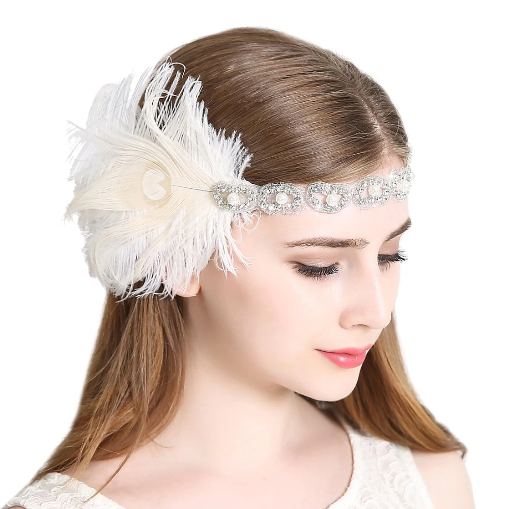 Great Gatsby 1920's Flapper Feather Headdress Fancy Dress - White (Style 10)
