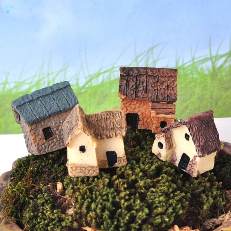 Miniature Fairy Garden Terrarium Resin Stone Cottage House Ornament x 4 pcs