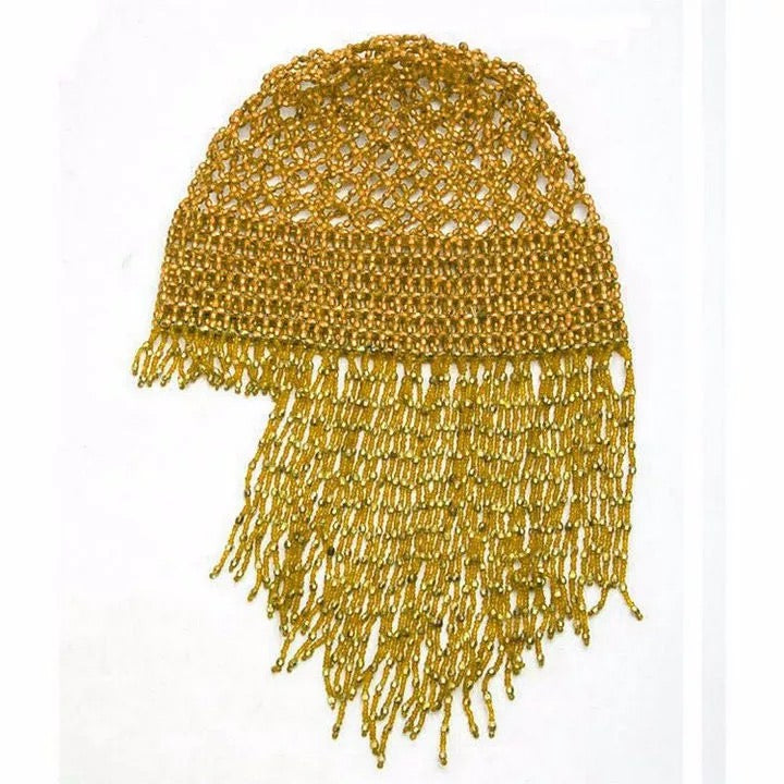 Great Gatsby 1920's Flapper Cleopatra Beaded Headdress Cap Fancy Dress - Gold (Style 28)