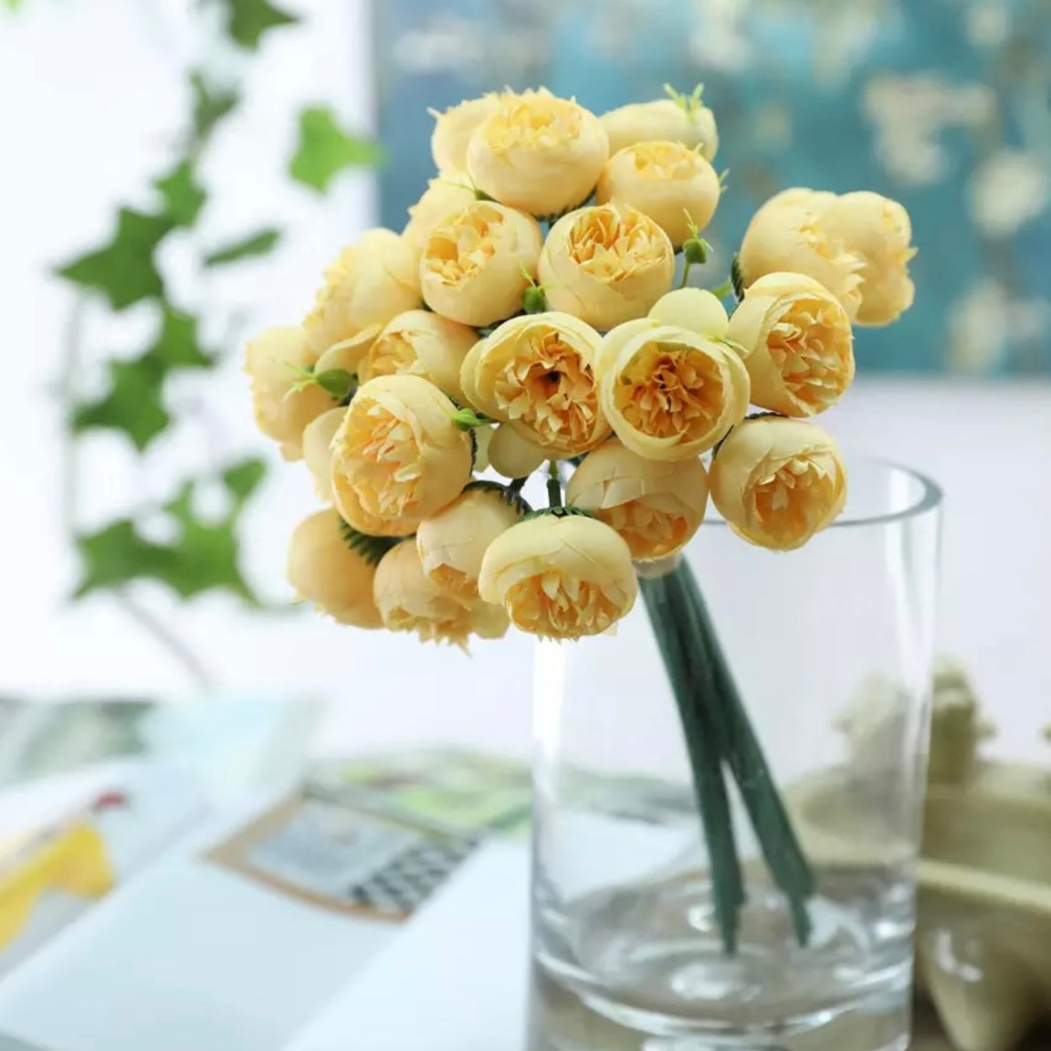 Artificial Silk Tea Rose Flower Bouquet - Apricot