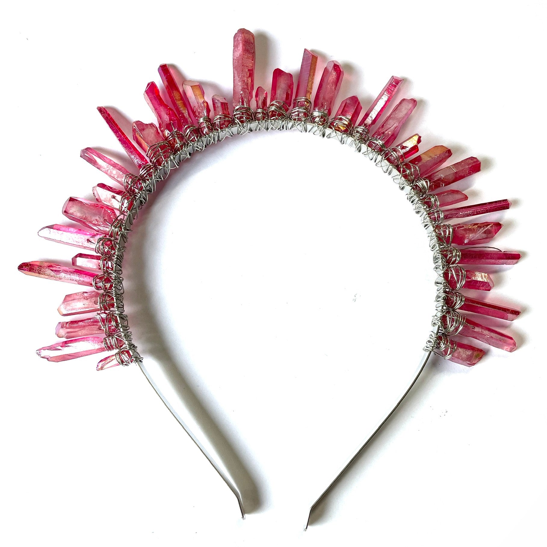 Luxury Crystal Quartz Tiara Bridal Racewear Crown Headdress Headband (Style 1) - Hot Pink