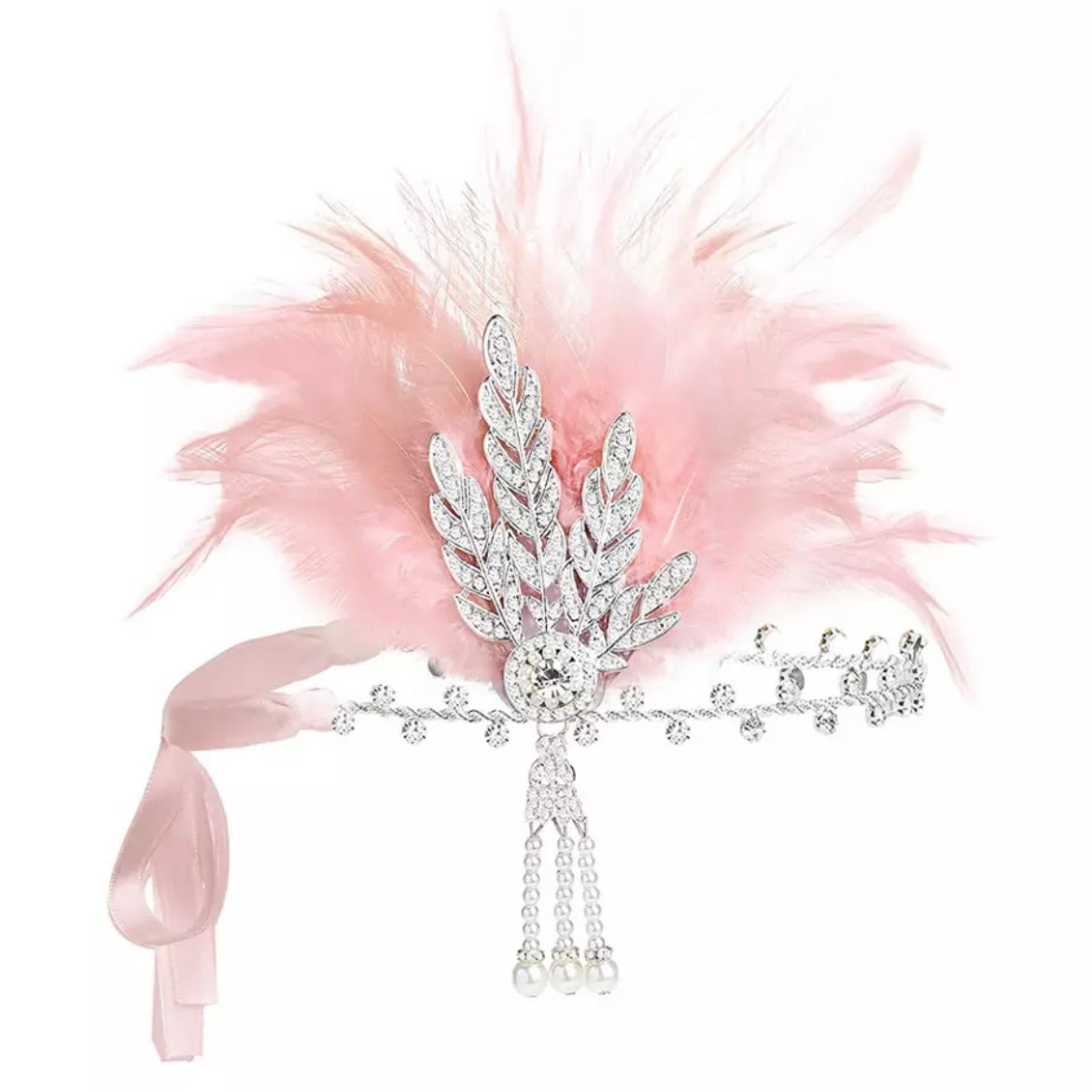 Great Gatsby 1920's Flapper Feather Headdress Fancy Dress - Pink (Style 19)