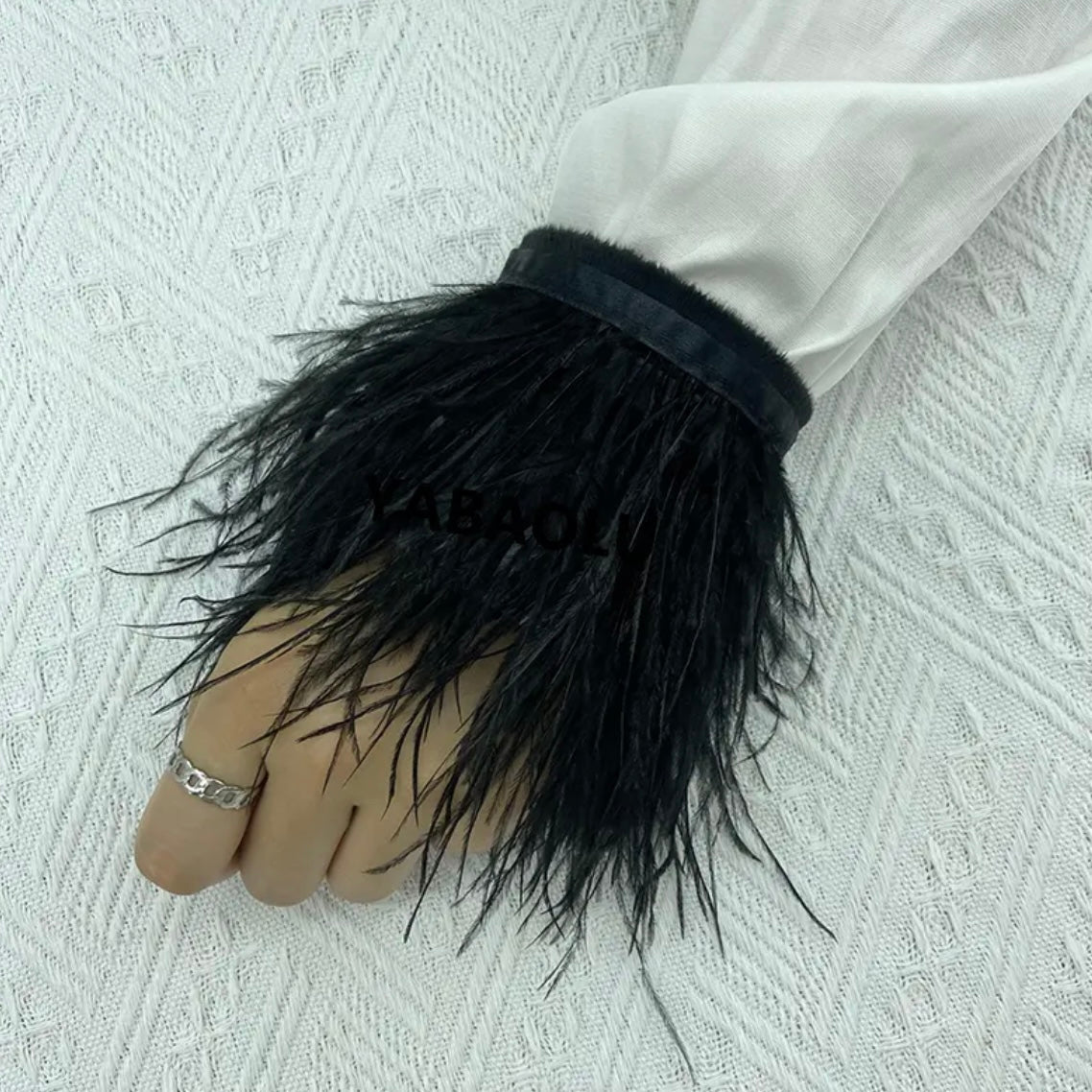 Ostrich Feather Wrist Cuffs - Black