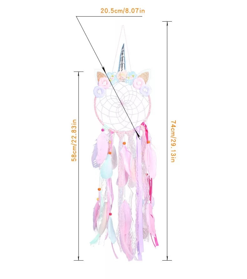 Pink Unicorn Floral Feather Dreamcatcher with Feather - Style 8