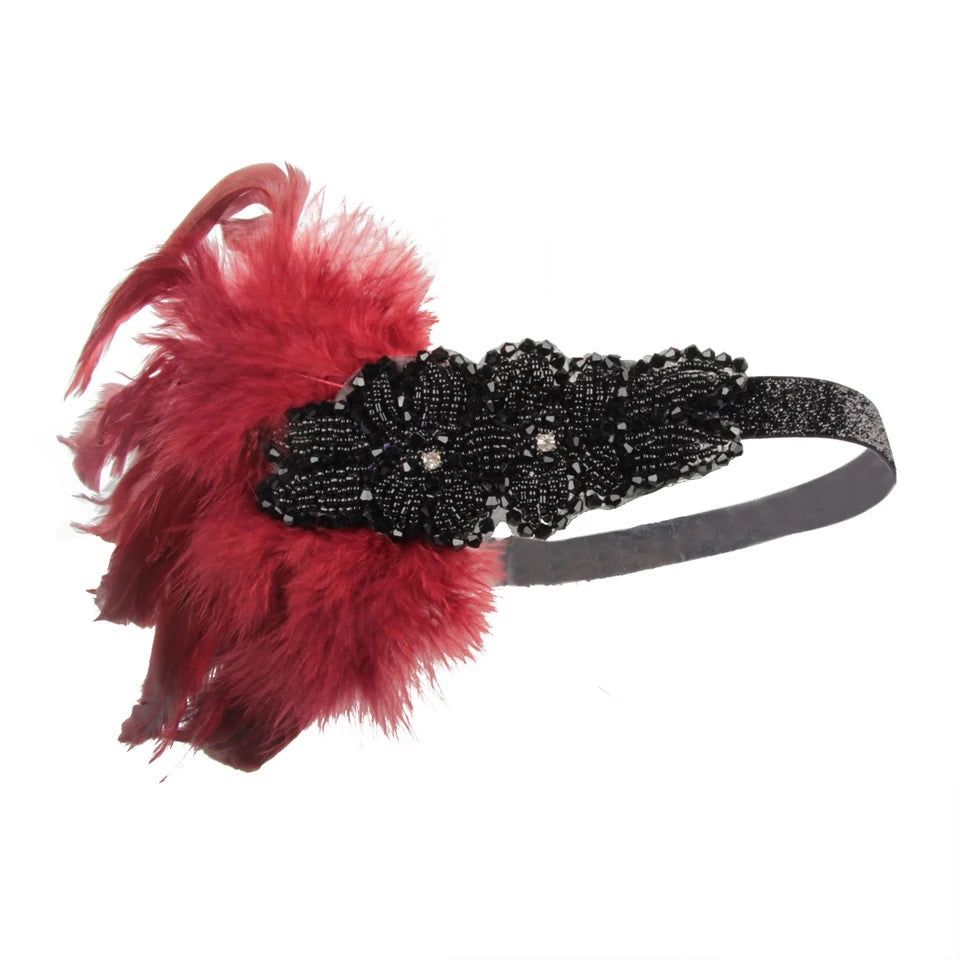Great Gatsby 1920's Flapper Feather Headdress Fancy Dress - Burgundy (Style 7)