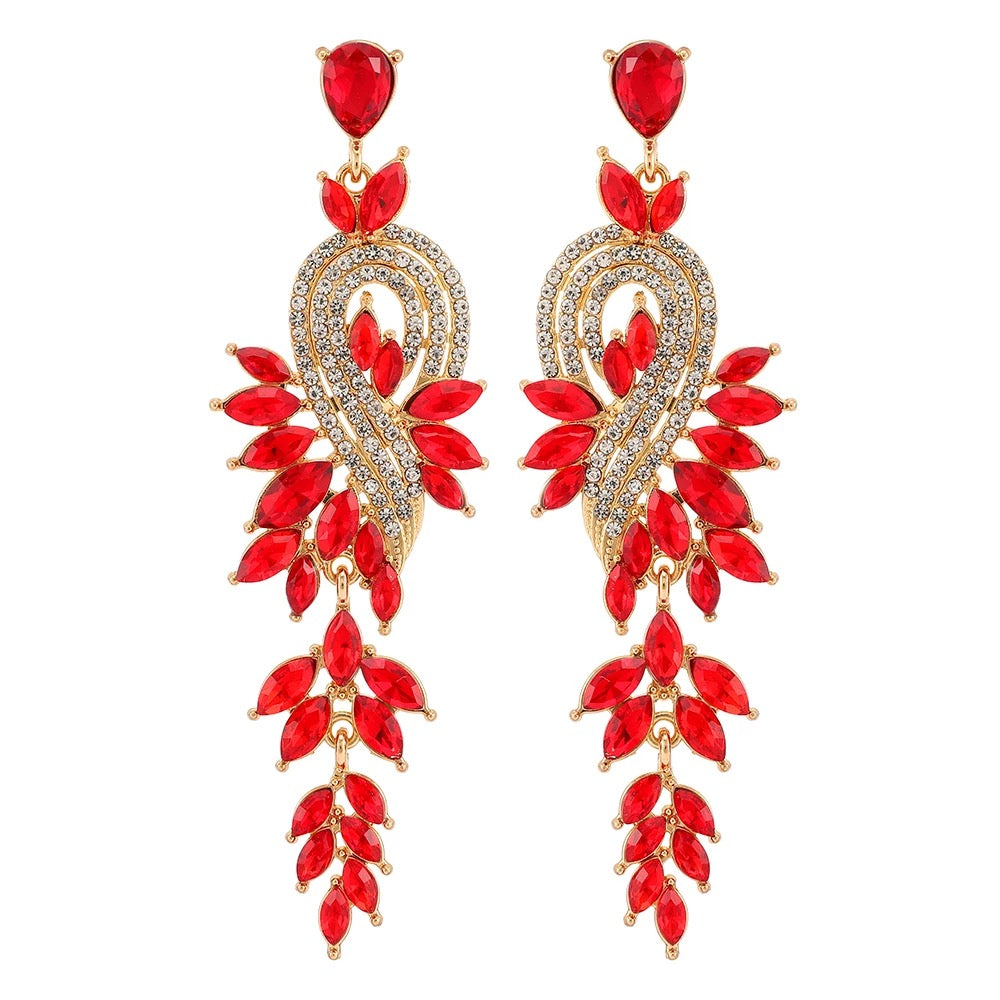 Great Gatsby1920's Crystal Rhinestone Drop Earrings - Red (Style 28)