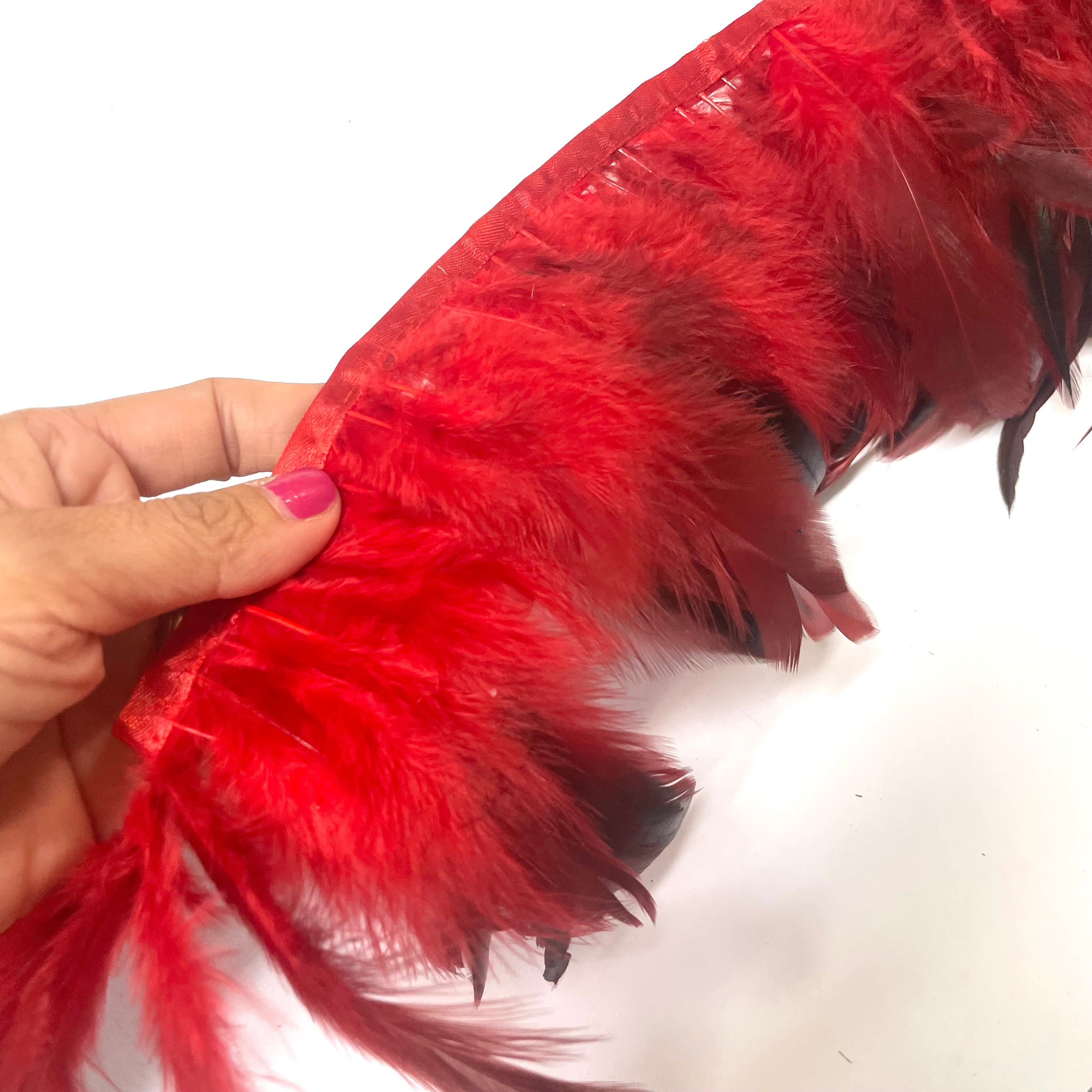 Schlappen Rooster Feather RIBBON Strung per metre - Red
