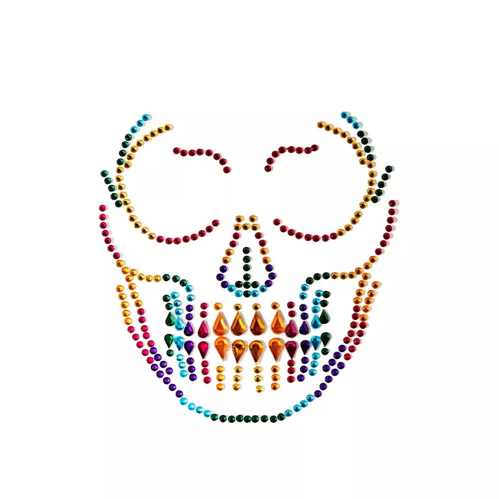 Day of the Dead Sugar Skull Adhesive Face Jewels Sticker - Style 1