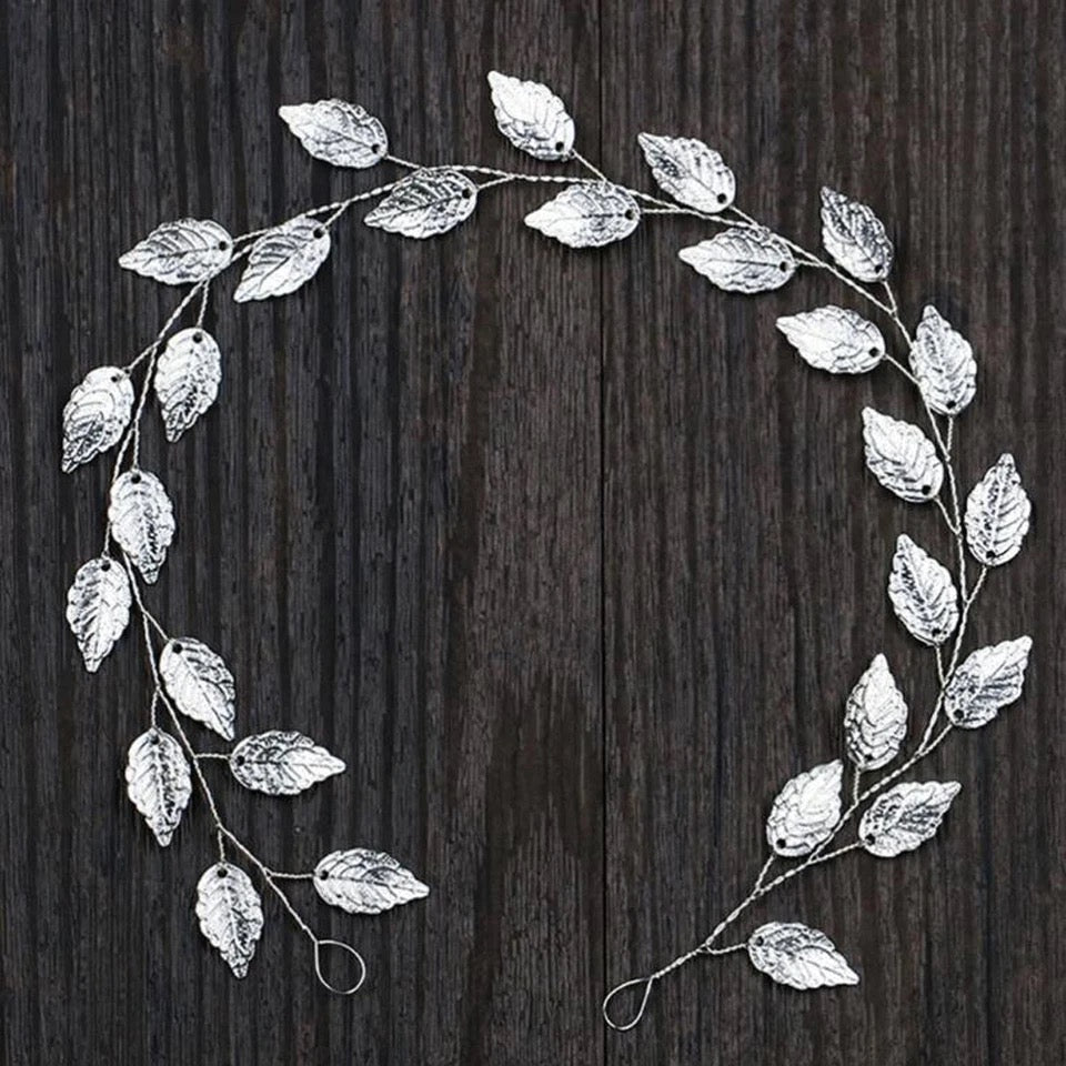 Leaf Metal Bridal Racewear Grecian Headpiece Headband Tiara - Silver (Style 4)