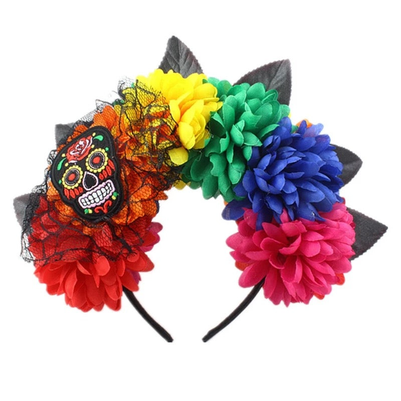 Halloween Mexican Sugar Skull Frida Floral Flower Headband - Style 5