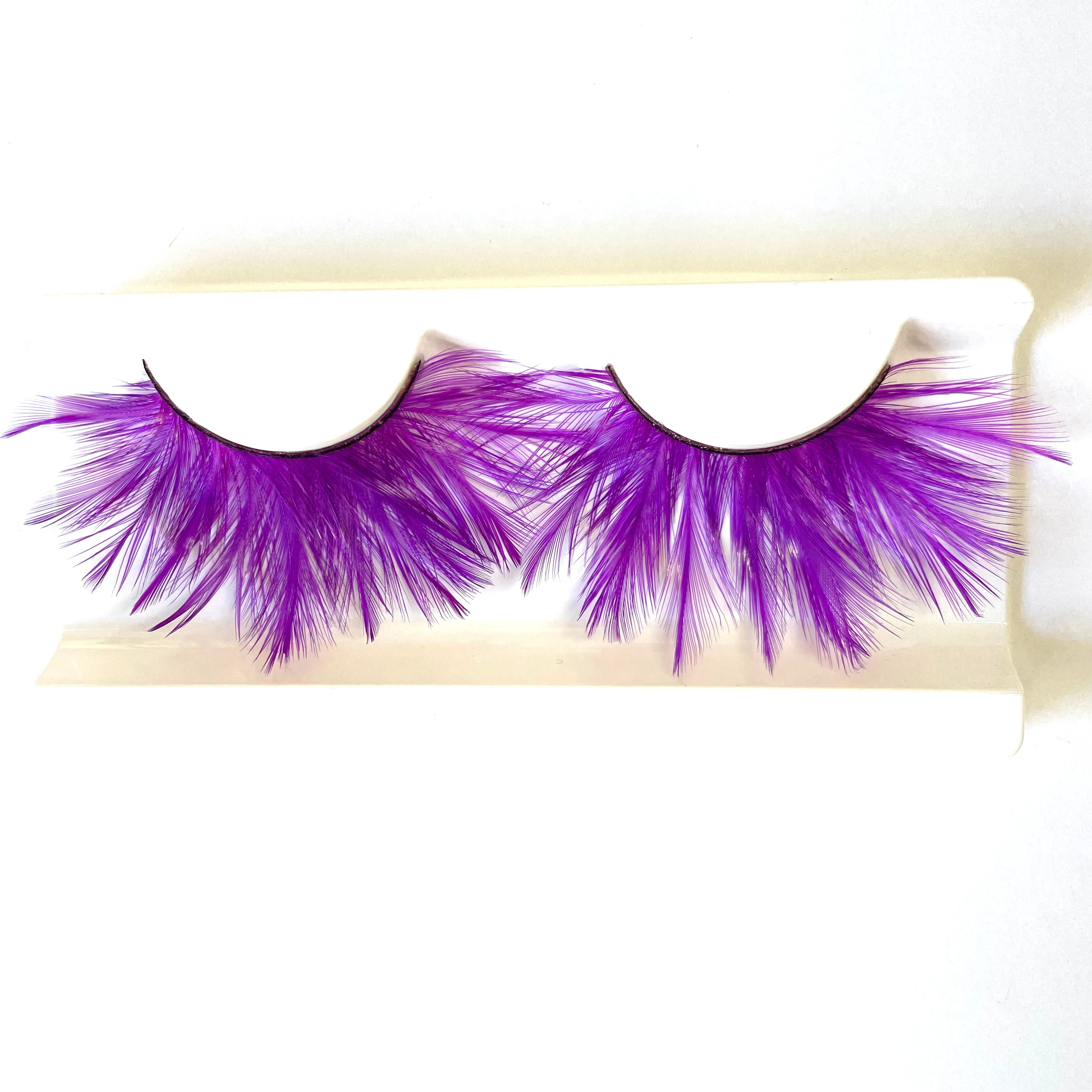 Vibrant Long Feather Eyelashes - Purple